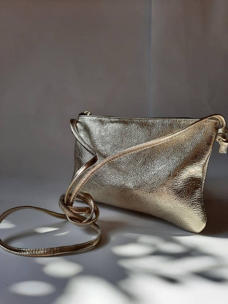 Gold crossbody bag with,mini leather bag, simple bag, small bag, clutch bag, silver pouch, dark silver phone case image 4