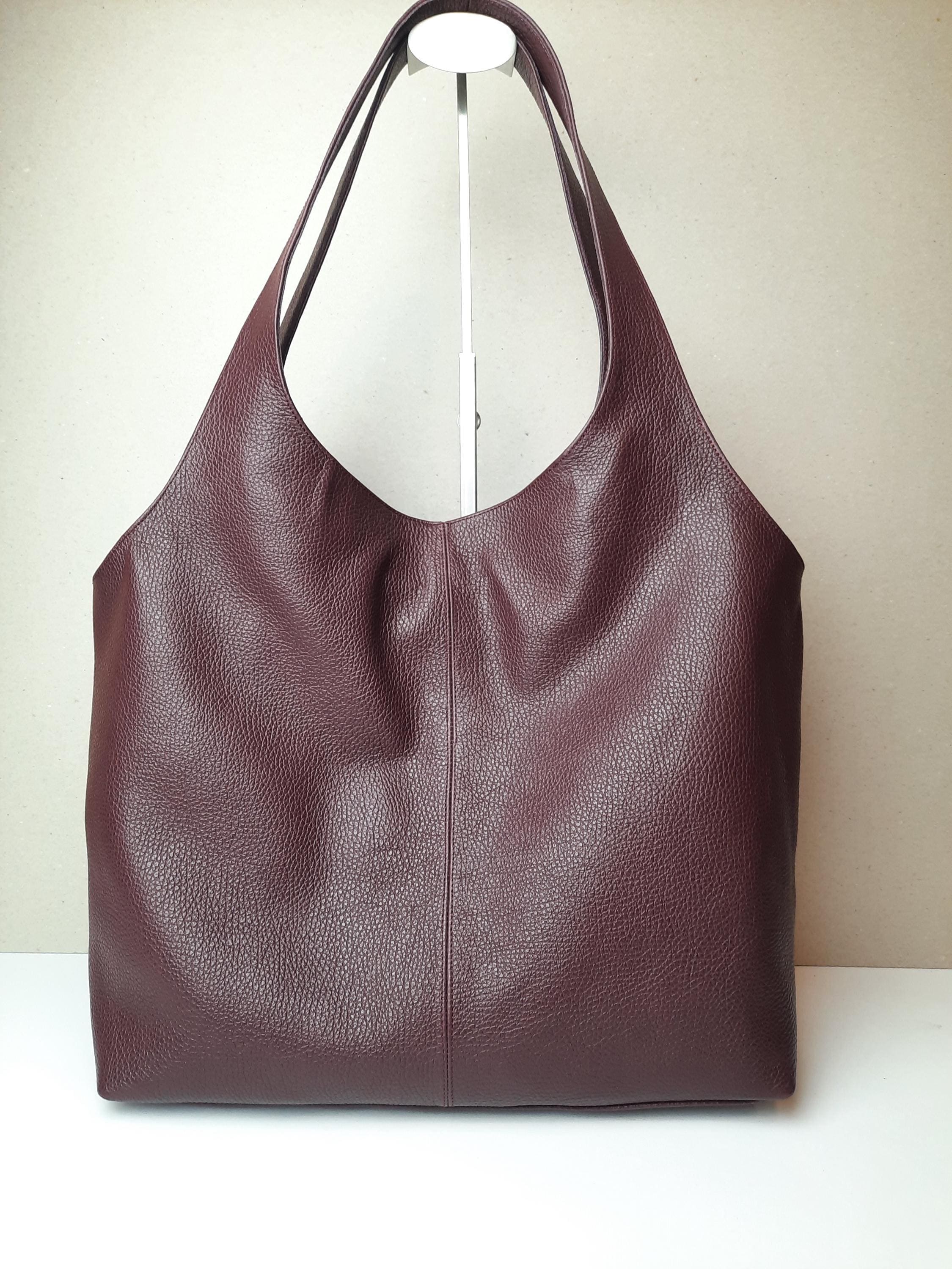 バーガンディ本革トートバッグ / ソフトなスラウチショルダーバッグ