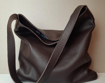 Dark brown Leather Hobo Tote Bag: Soft One-Strap Shoulder Bag
