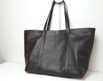 STOSKHOLM Dark Brown Leather Shopper / Soft weekender Tote Bag / fit laptop 17''