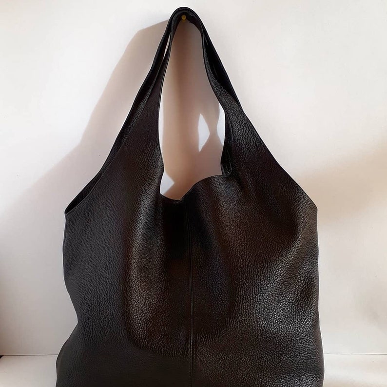 Leather Tote Hobo Bag Black Leather Bagslouchy Bag Leather | Etsy