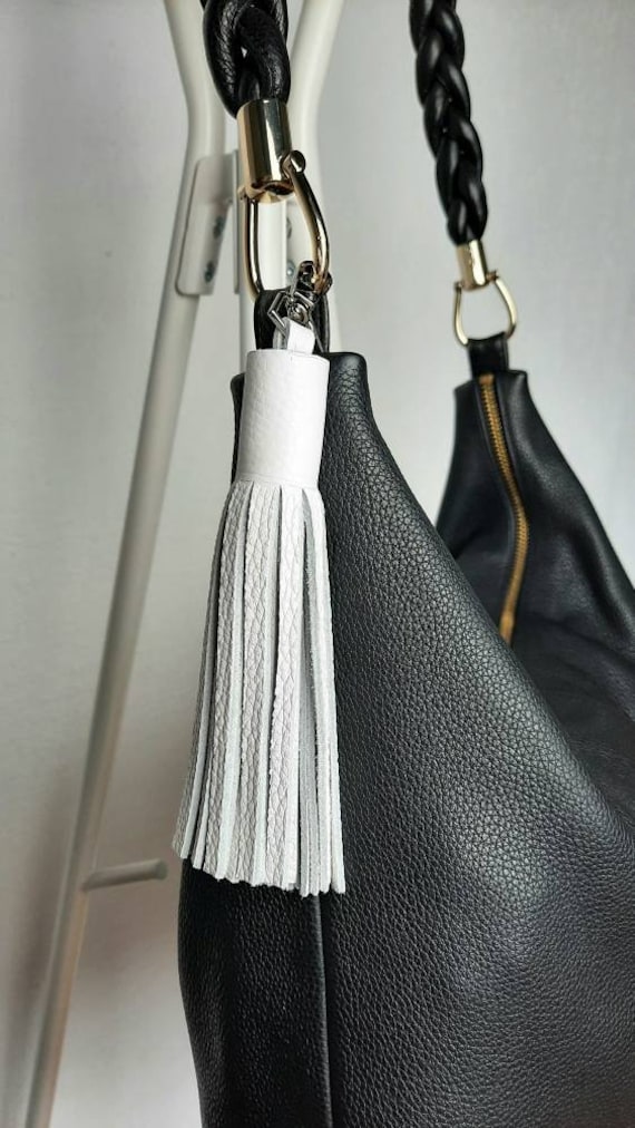 Black leather clearance tassel for purse