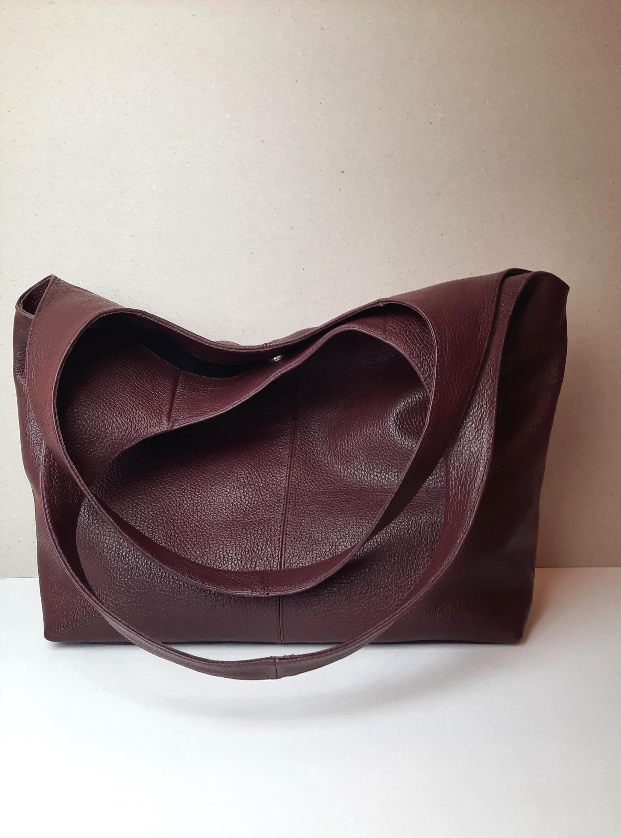 バーガンディ本革トートバッグ / ソフトなスラウチショルダーバッグ