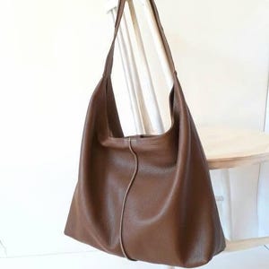 Large slouchy genuine leather one strap tote bag, Handmade leather work bag for laptop 15&#39;&#39; with lining