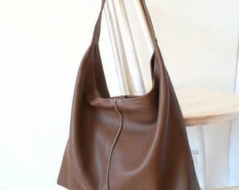 Slouchy Leather One-Strap Tote Bag: Handmade Work Bag with Lining