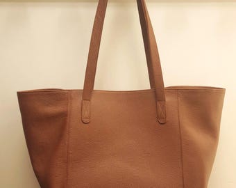 Large Leather work Tote Bag /Brown weekend bag / Shoulder Shopper / fit laptop 15''