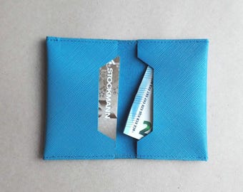 Genuine Leather Card Holder / Two-Pocket Credit Card Case / Bifold Mini Wallet