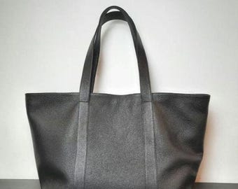 Large Leather tote / black Oversized Weekender bag