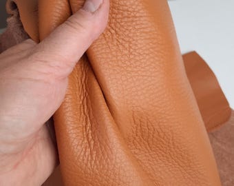 Caramel Pebbled Genuine Leather Sheet: Soft Pre Cut Craft Piece