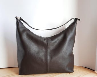Dark Brown Leather Hobo Tote Bag: Large Slouchy Work Bag