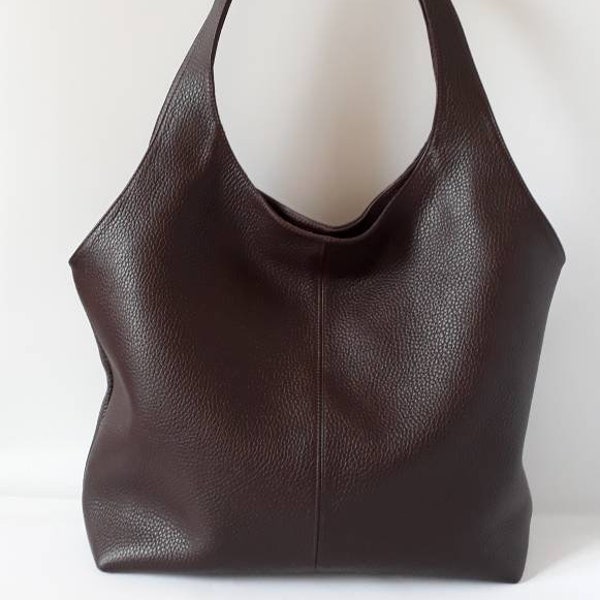 TASH Grande borsa in pelle marrone scuro, tote, borsa hobo, borsa morbida, borsa a mano in pelle, borsa foderata, borsa in pelle morbida, borsa in pelle nera, borsa in pelle