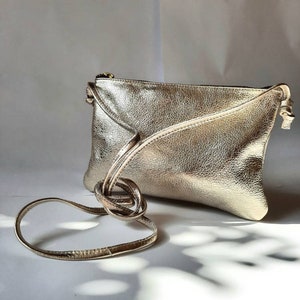 Gold crossbody bag with,mini leather bag, simple bag, small bag, clutch bag, silver pouch, dark silver phone case image 1