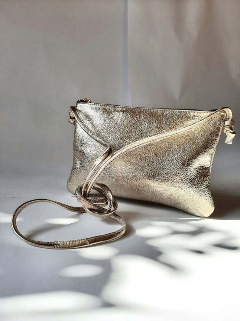 Gold crossbody bag with,mini leather bag, simple bag, small bag, clutch bag, silver pouch, dark silver phone case image 1