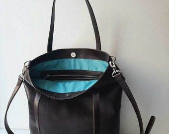 Dark Brown Leather Tote Bag / Crossbody Shopper, Lined Business Bag