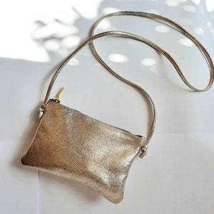 Gold crossbody bag with,mini leather bag, simple bag, small bag, clutch bag, silver pouch, dark silver phone case image 2