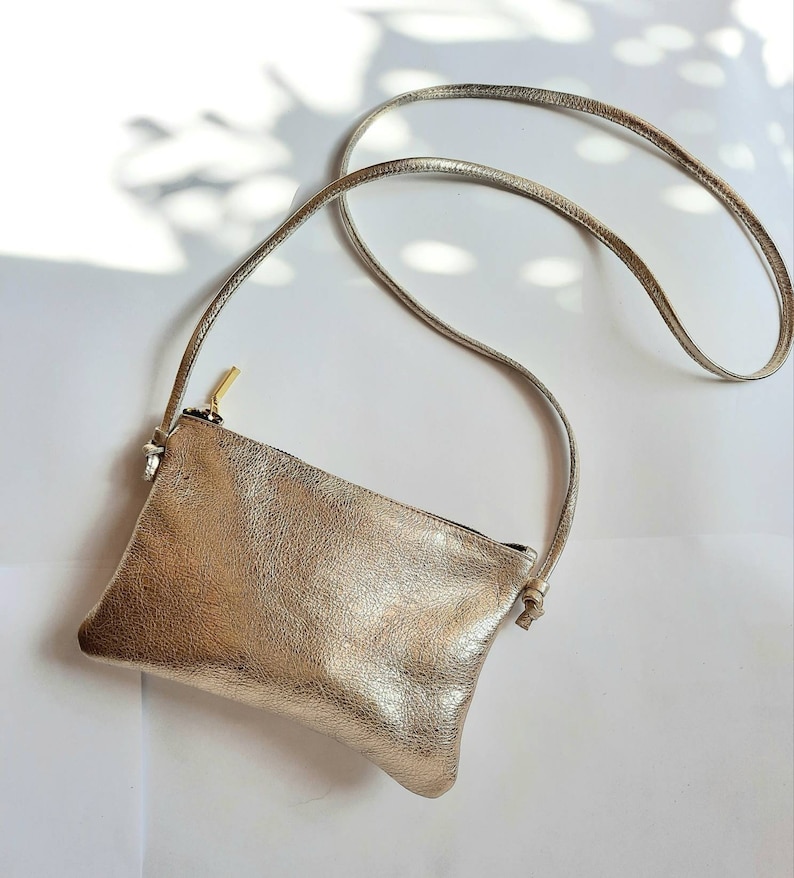 Gold crossbody bag with,mini leather bag, simple bag, small bag, clutch bag, silver pouch, dark silver phone case image 2