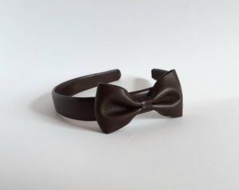 Brown bow headband, leather headband, adult headband, womens headband, Blair Waldorf style hair accessory