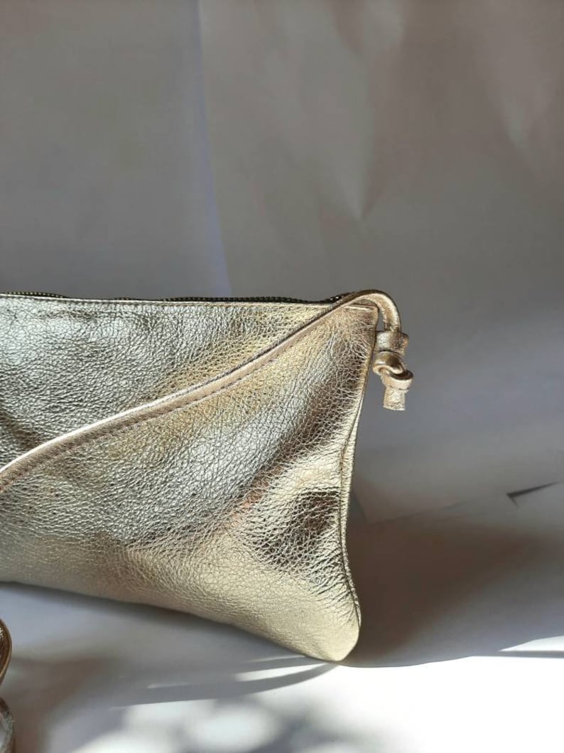 Gold crossbody bag with,mini leather bag, simple bag, small bag, clutch bag, silver pouch, dark silver phone case image 3