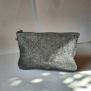 Gold crossbody bag with,mini leather bag, simple bag, small bag, clutch bag, silver pouch, dark silver phone case image 6