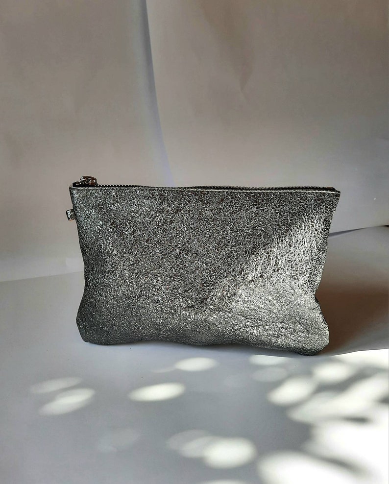 Gold crossbody bag with,mini leather bag, simple bag, small bag, clutch bag, silver pouch, dark silver phone case image 6