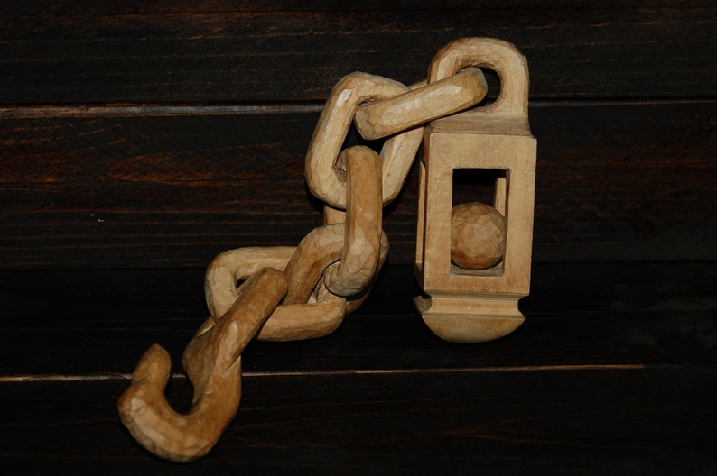 Hand Carved Wood Chain Links w/ Ball in Cage image 1