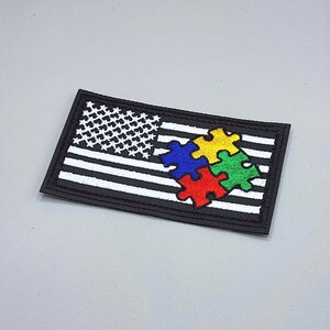 Autism Awareness Flag Patch, Thin Line Puzzle Piece Morale Patch, Custom Embroidered Iron-on/Sew-on or Hook & Loop Badge