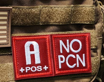 Blood Type Patch, 2"x2" Iron-on/Sew-on or Hook and Loop Embroidered Tactical Style Emblem