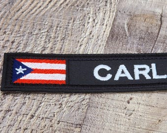 5” x 1” Puerto Rico Flag Name Patch, Embroidered Name Tag, Sew-on/Iron-on or Hook & Loop Name Tape, Flag Name Badge