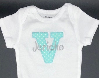 Monogramed Onesie®, Embroidered Applique Bodysuit, Personalized Kids Shirt
