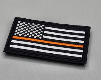 Thin Orange Line Flag Patch, First Responders Flag Patch, Embroidered Iron-on/Hook & Loop Badge, EMS, Search and Rescue