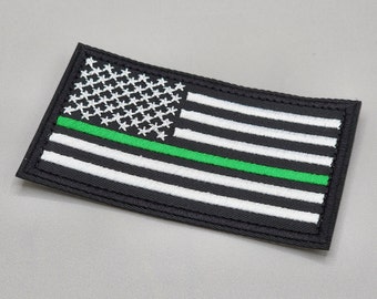 Thin Green Line Flag Patch, First Responders Flag Patch, Embroidered Iron-on/Hook & Loop Badge, Military