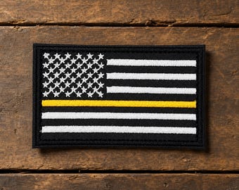 Thin Gold Line Flag Patch, First Responders Flag Patch, Embroidered Iron-on/Hook and Loop Badge, Emergency Dispatchers