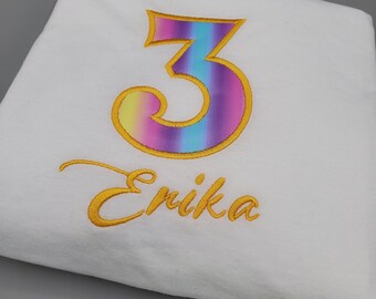 Rainbow and Gold Birthday Shirt, Girls Birthday Top, Embriodered Birthday Shirt