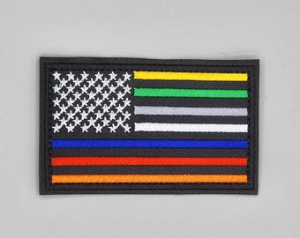 First Responders Flag Patch Ver. 2, Embroidered Iron-on/Hook & Loop, Police, Fire Department, EMS, Military, Corrections, Dispatch, Rescue