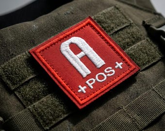 Blood Type Patch, 2"x2" Iron-on/Sew-on or Hook and Loop Embroidered Tactical Style Emblem