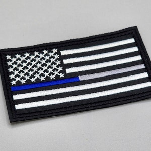 Thin Blue - Silver Dual Line Flag Patch, First Responders Flag Patch, Embroidered Iron-on/Hook and Loop Badge, Police, Corrections