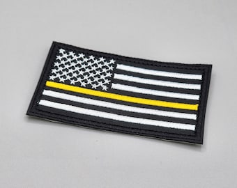 Thin Gold Line Flag Patch, First Responders Flag Patch, Embroidered Iron-on/Hook and Loop Badge, Emergency Dispatchers