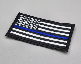 Thin Blue Line Flag Patch, First Responders Flag Patch, Embroidered Iron-on/Hook & Loop Badge, Police