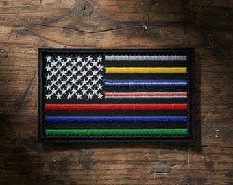 First Responders Flag Patch, Embroidered Iron-on/Hook & Loop Badge, Police, Fire Department, EMS, Nurse, Military, Corrections, Dispatch
