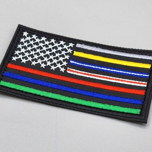 First Responders Flag Patch, Embroidered Iron-on/Velcro Hook Badge, Police, Fire Department, EMS, Nurse, Military, Corrections, Dispatch