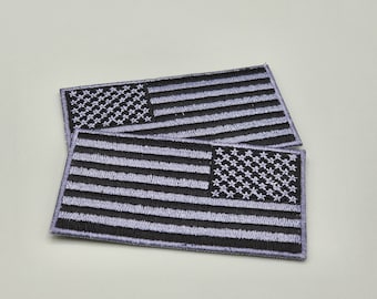 American Flag Patch (3.5"x2"), Embroidered Iron-on/Sew-on/Hook and Loop Badge, Silver and Black