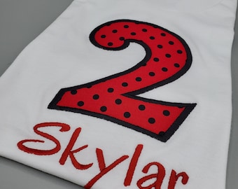 Pooka Dot Embroidered Birthday Shirt, Personalized Lady Bug Birthday Shirt