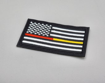 Thin Red - Gold Dual Line Flag Patch, First Responders Flag Patch, Embroidered Iron-on/Hook & Loop Badge, Fire, Dispatchers