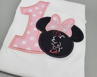 Minnie Pooka Dot Embroidered Birthday Shirt, Personalized Minnie Top