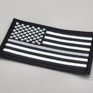 Thin Silver Line Flag Patch, First Responders Flag Patch, Embroidered Iron-on/Hook and Loop Badge, Corrections