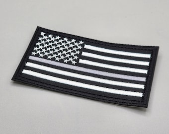 Thin Silver Line Flag Patch, First Responders Flag Patch, Embroidered Iron-on/Hook and Loop Badge, Corrections