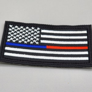 Thin Blue - Red Dual Line Flag Patch, First Responders Flag Patch, Embroidered Iron-on/Hook and Loop Badge, Police, Fire