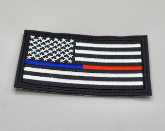 Thin Blue - Red Dual Line Flag Patch, First Responders Flag Patch, Embroidered Iron-on/Hook and Loop Badge, Police, Fire