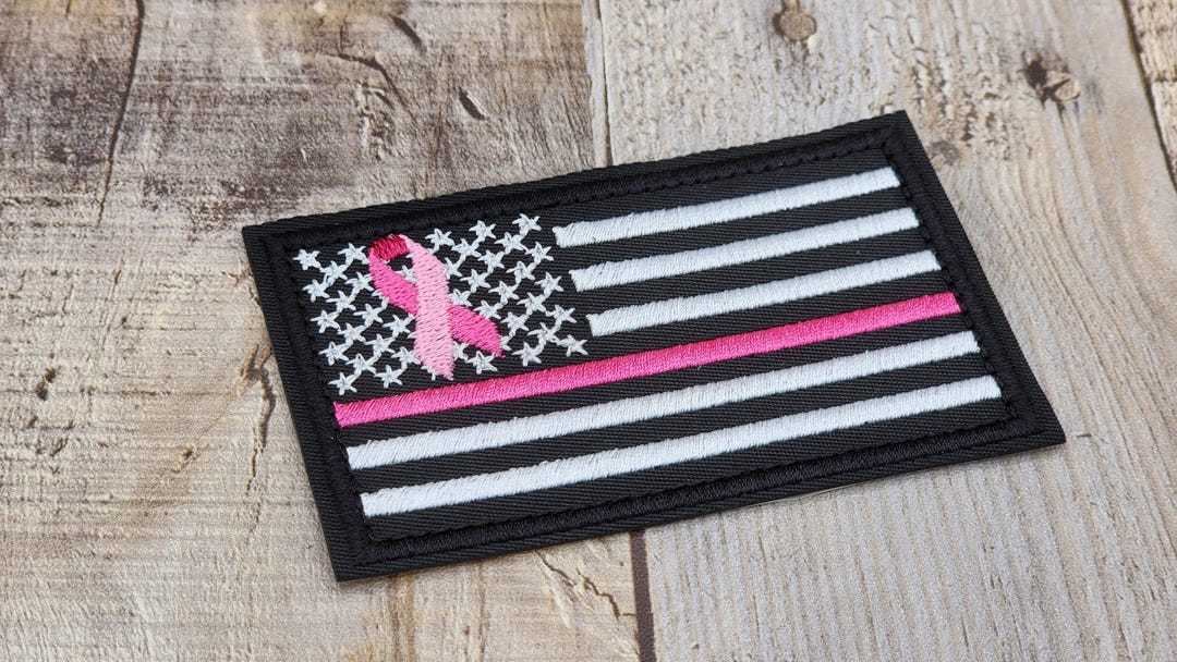 Pink Ribbon Flag Patch Ver.2, Custom Embroidered Iron-on/sew-on or Hook ...