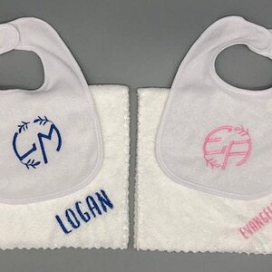 Monogram Bib & Burp Cloth Set, Personalized Boy or Girl Burp Cloth and Bib